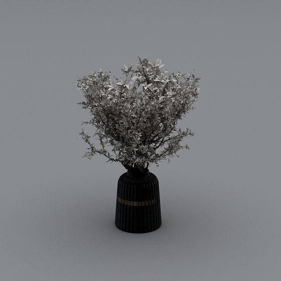 Vase Noir avec Plantes Fleurs