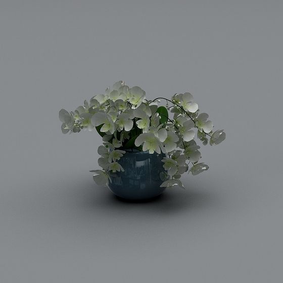 緑の花2本 青い花瓶