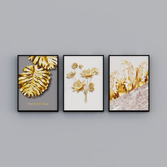 Monstera Art Triptych 3D model