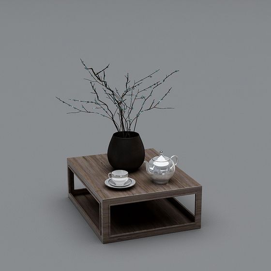 Wooden Coffee Table with Vase 3D Model – Low-Poly Interior