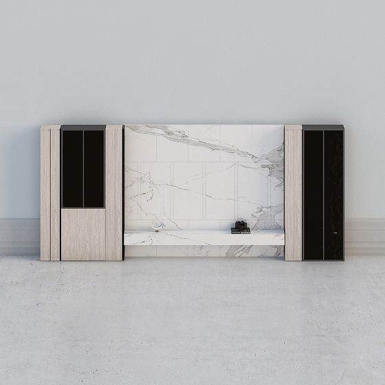 Modern TV Background Wall Cabinet 3D Model in Golden