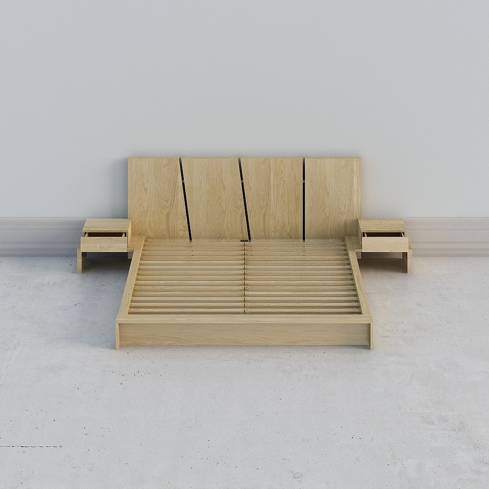 Modern Minimalist Wooden Bed Frame 3D model