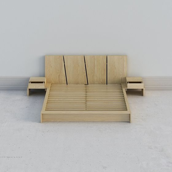 Modern Minimalist Wooden Bed Frame 3D model