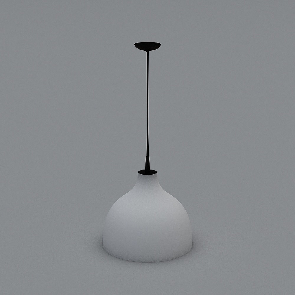 Modern white dome ceiling light with black rod and base on grey background