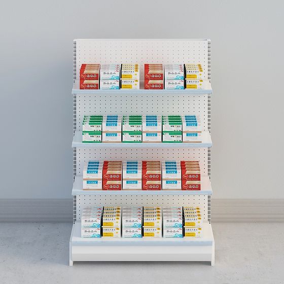 ชั้นวางแสดงสีขาวญี่ปุ่นแบบสองด้านสำหรับร้านขายยา