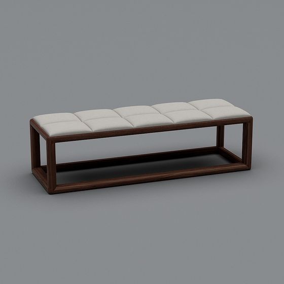Beige Fabric Sofa Stool 3D Model