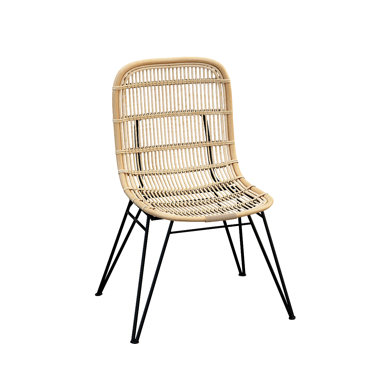 Stylish Rattan Chair 3D Model – Beige Woven & Metal