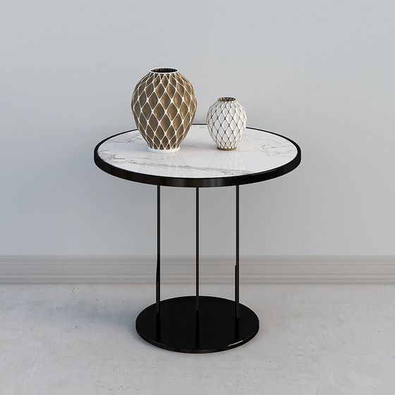 Minimalist Round Table with Elegant Vase 3D model