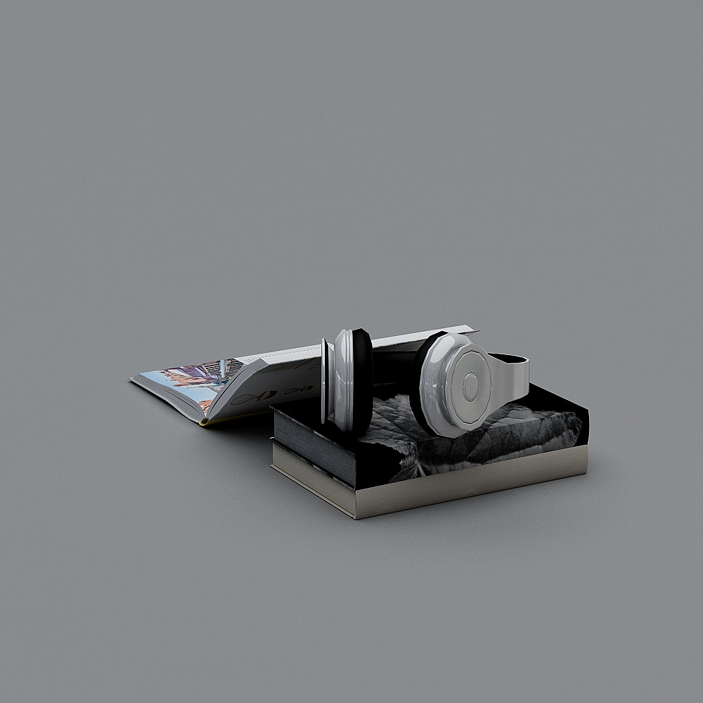 Low Poly Headphones and Books 3D Model