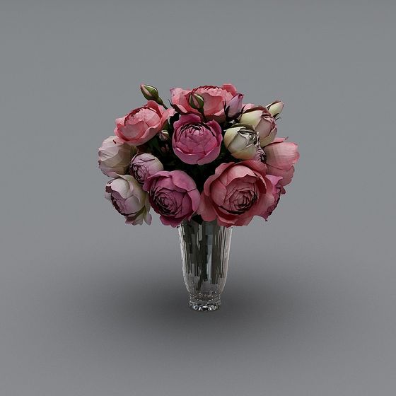 Roses in Glass Vase 3D Model