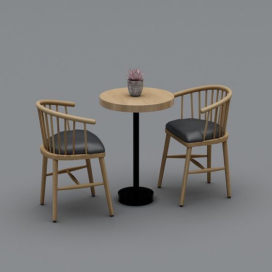 Wooden Coffee Table and Chair Set 3D model
