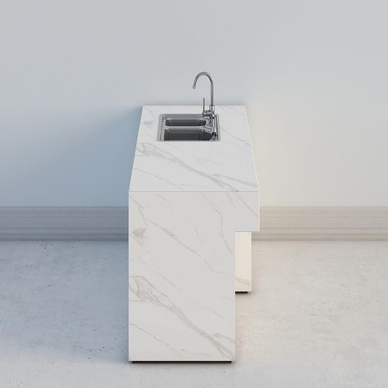 Stylish Minimalist Kitchen Sink Countertop 3D model