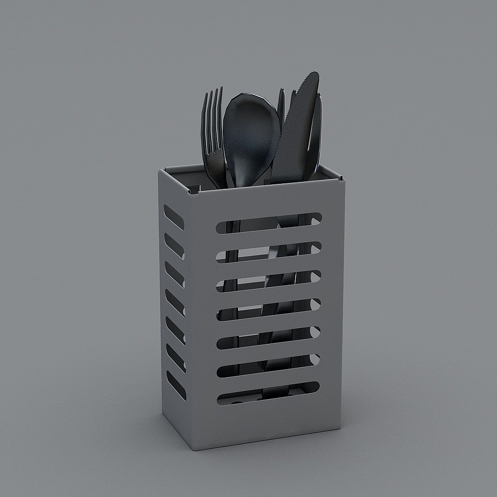 Sleek Silver Cutlery Organizer 3D model