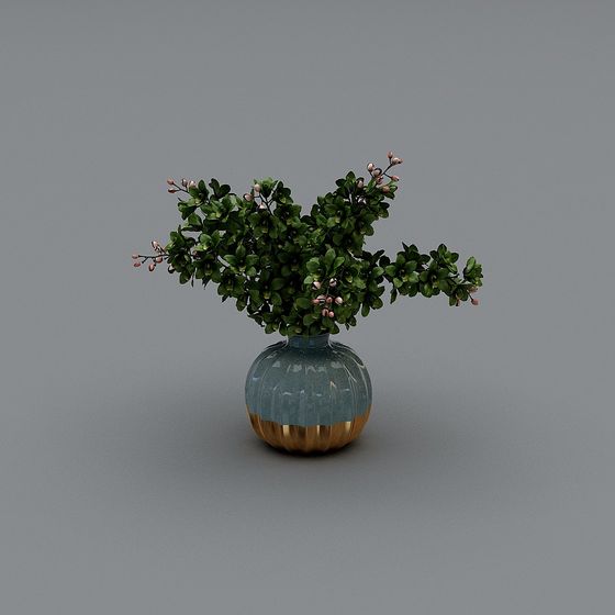 Glass Vase with Green Plants 3D model