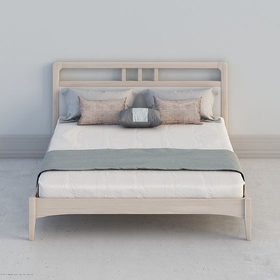 Simple Nordic Double Bed 3D Model in Earth Color