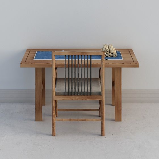 Wooden Workbench and Chair Combination 3D model