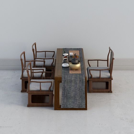 Chinese Tea Table and Chairs 3D model