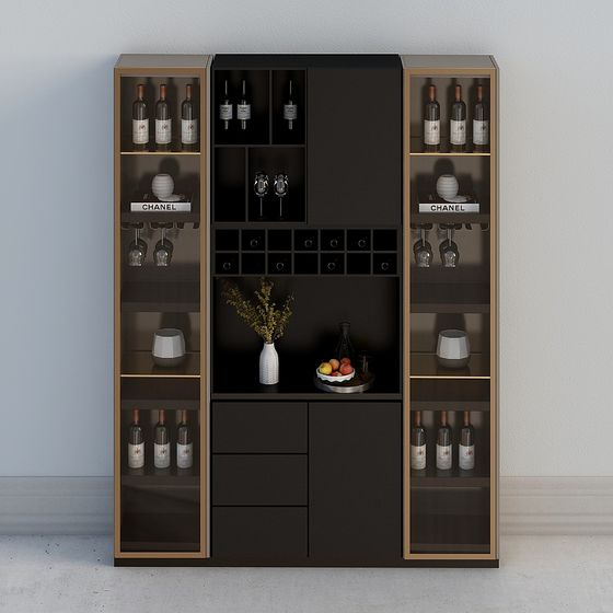 Stylish Low-Polygon Wine Cabinet 3D model