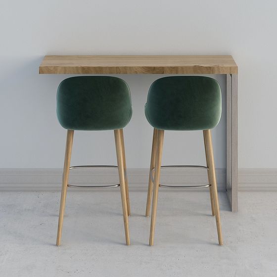 Urban Corner Bar Counter with Stools 3D model