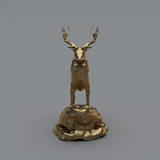 Majestic Golden Deer Sculpture 3D model – Guardian of the Forest