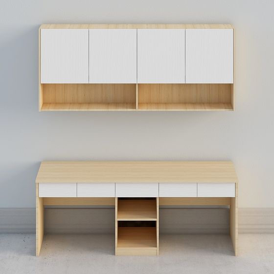 Earth Color Desk Bookcase 3D Model