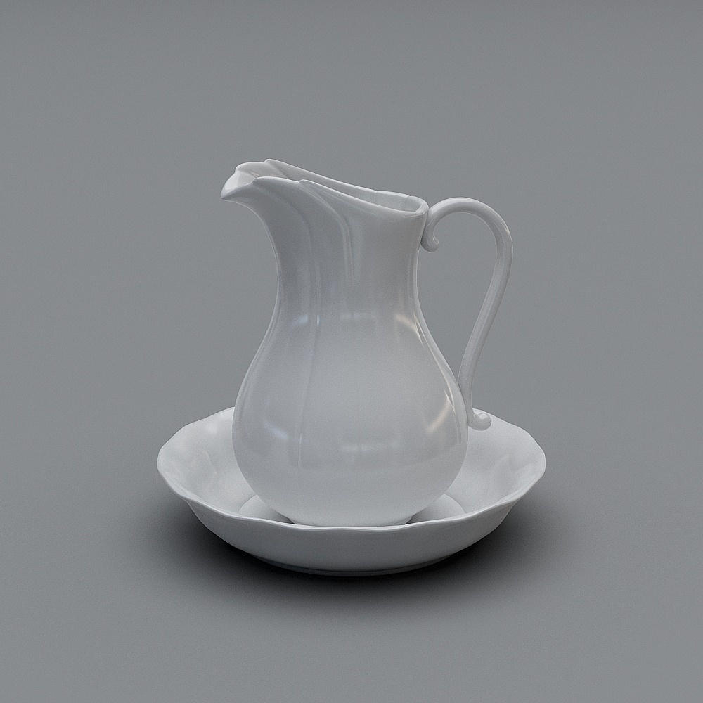 Elegant Ceramic Teapot and Tray 3D model