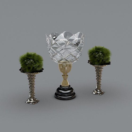 Crystal Trophy and Green Plant Vase 3D model