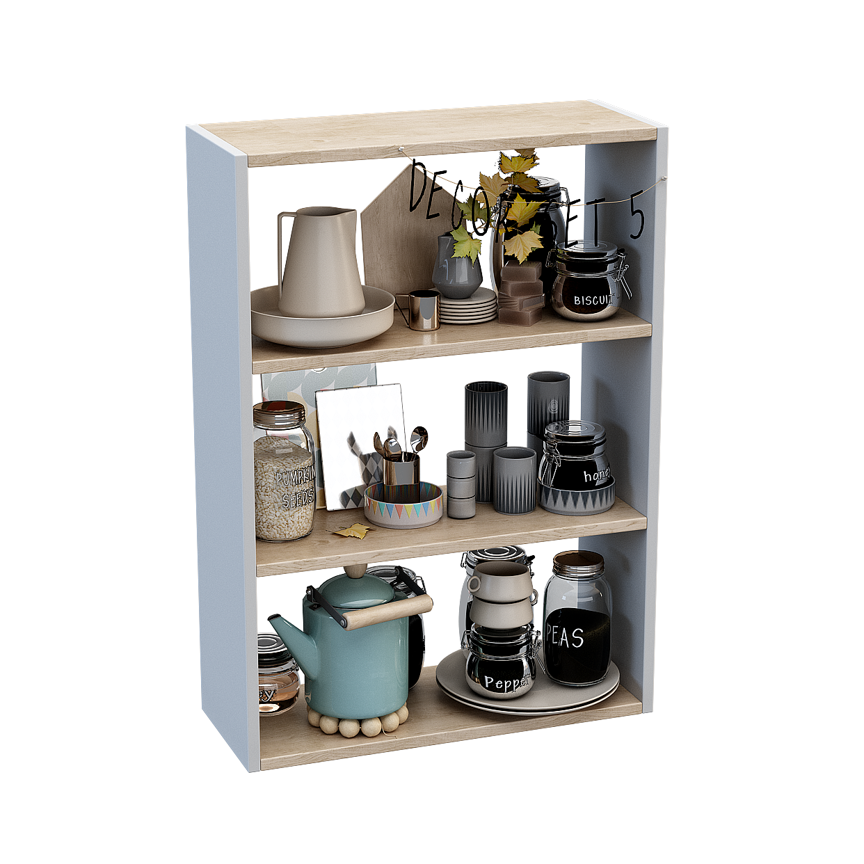 Minimalist Kitchen Storage Rack 3D Model – Low-Poly Wood & Metal