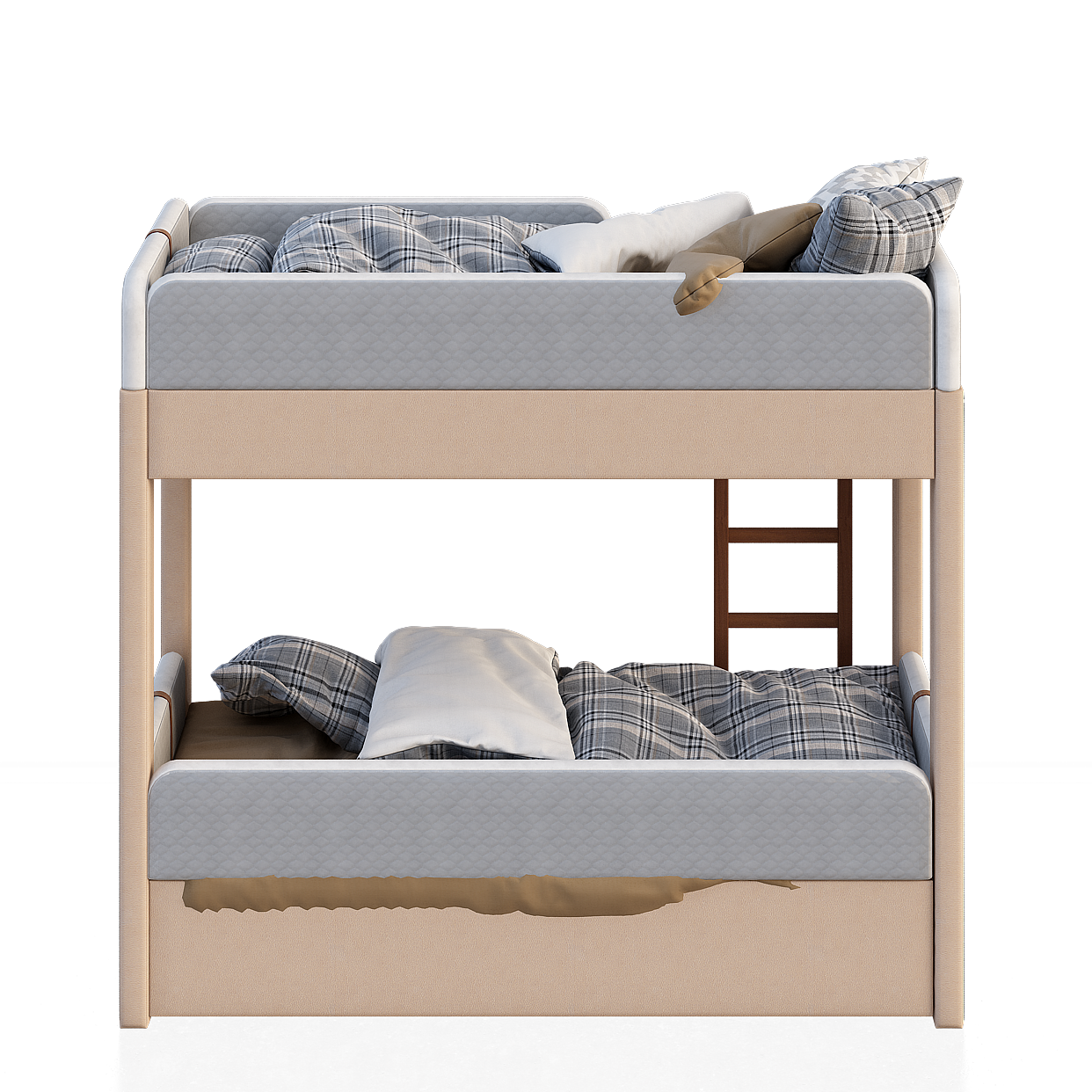 Modern Cozy Bunk Bed 3D Model – Beige Frame Design