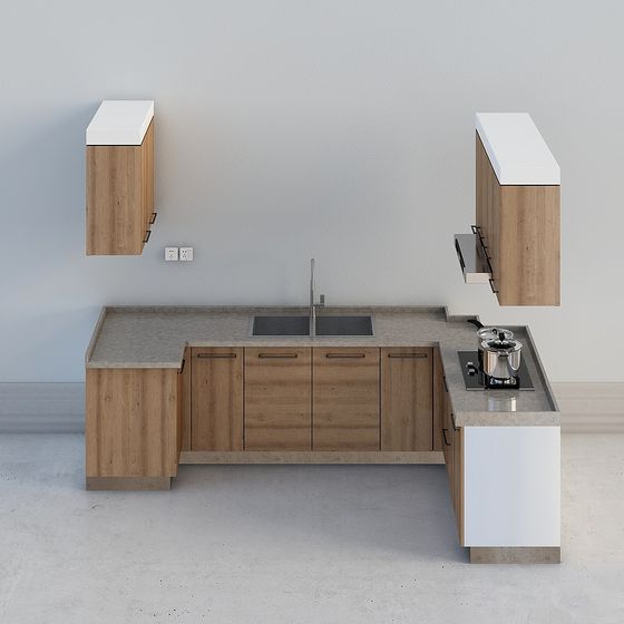 Modern Kitchen Cabinet 3D Model in Wood Color