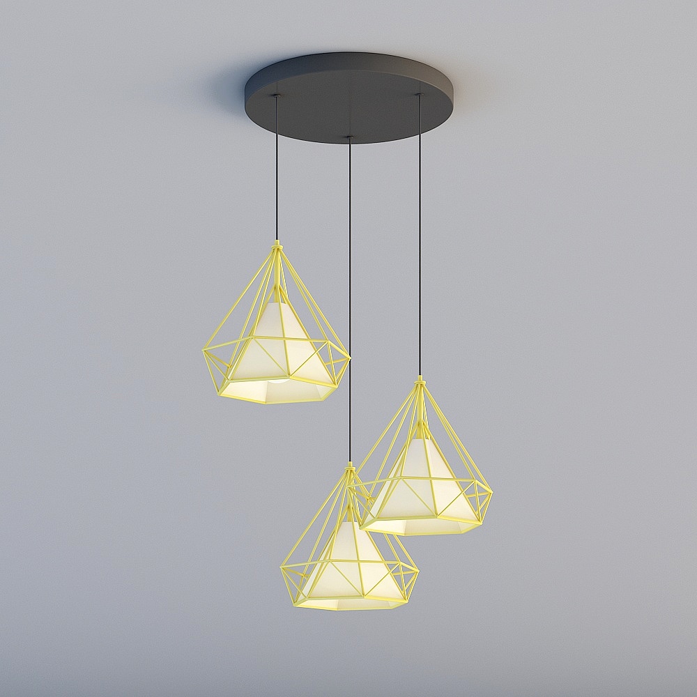 3D lights are all ZE-Nordic Postmodern Restaurant Bar Black Iron Chandelier-616-3 Disc Lemon Yellow