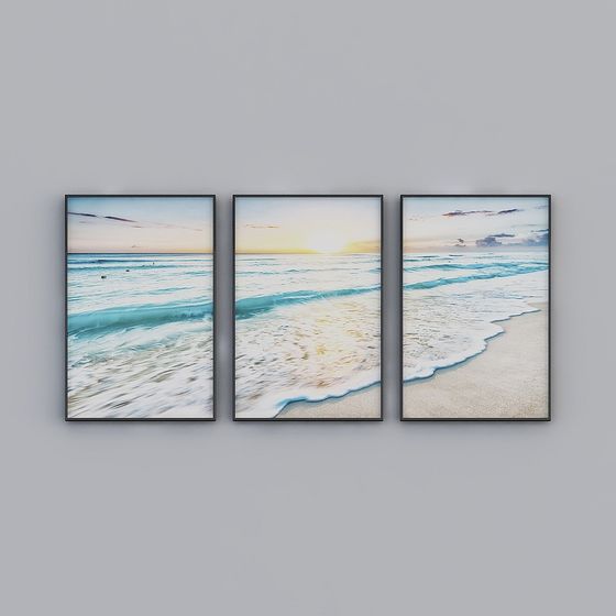 Beach Sunset Triptych 3D model