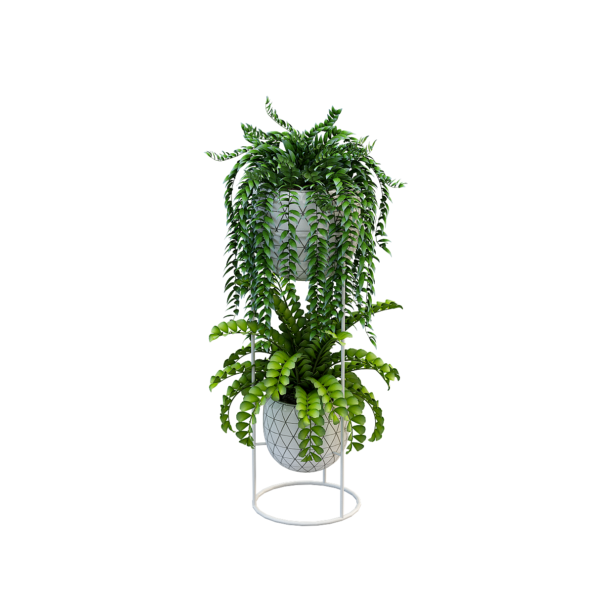 Suspended Plant Shelf 3D Model – Minimalist Metal & Greenery