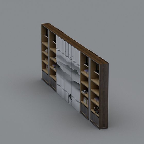 Mountain River View Bookshelf 3D model