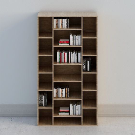 Elegant Bookshelf 3D Model in Earth Tone Style