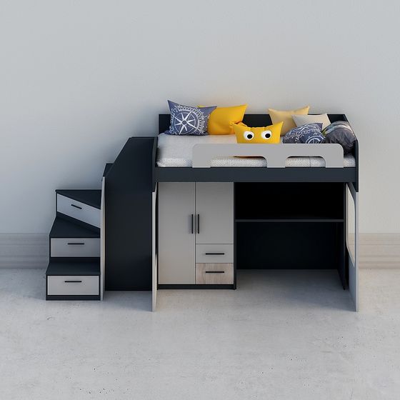 Lits superposés noirs pour enfants (échelles suspendues)