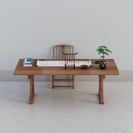 Modern Earth Color Desk Combination 3D Model