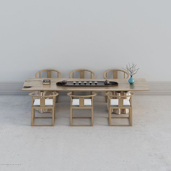 Wooden Dining Table and Chair Set 3D model