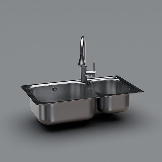 Elegant Double Bowl Stainless Steel Sink 3D model