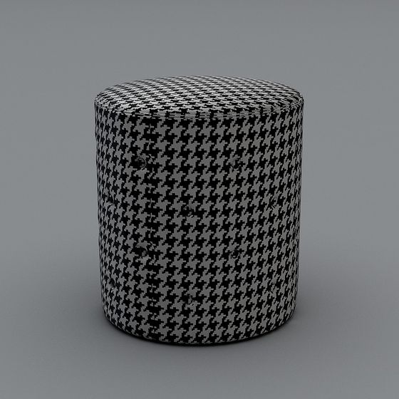 Stylish Cylindrical Stool 3D model with Houndstooth Pattern