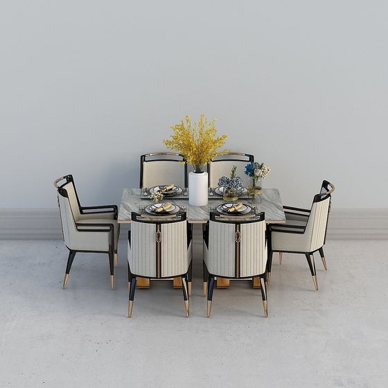Elegant Dining Table Set 3D Model – Low-Poly Luxury Design