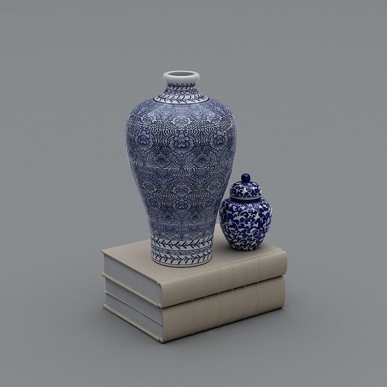 Elegant Blue-and-White Porcelain Vase 3D model