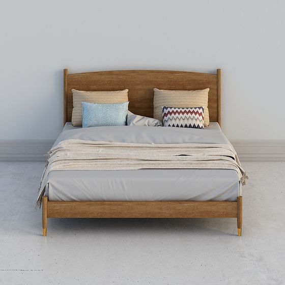 Minimalist Wooden Bed with Earth Tones 3D model