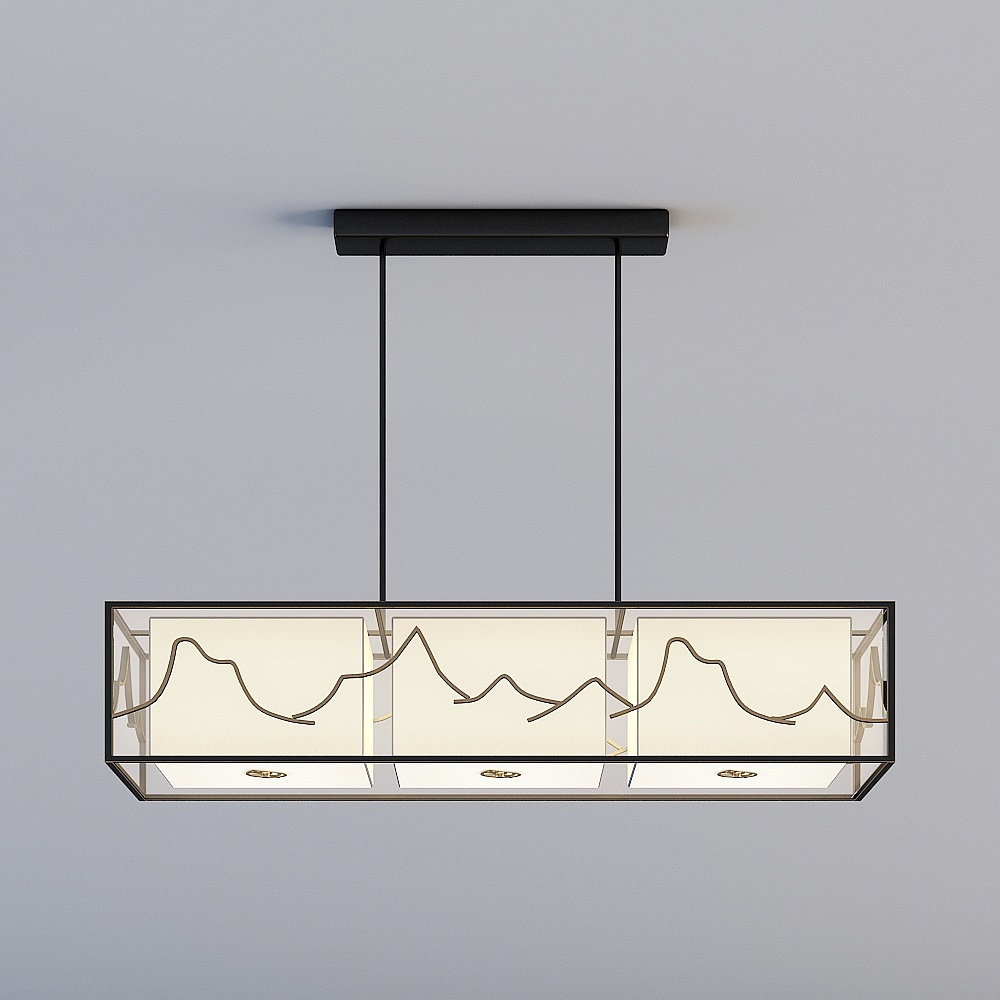 3D lights are all YML - New Chinese Modern Minimalist Restaurant Bar Iron Chandelier-77903-3