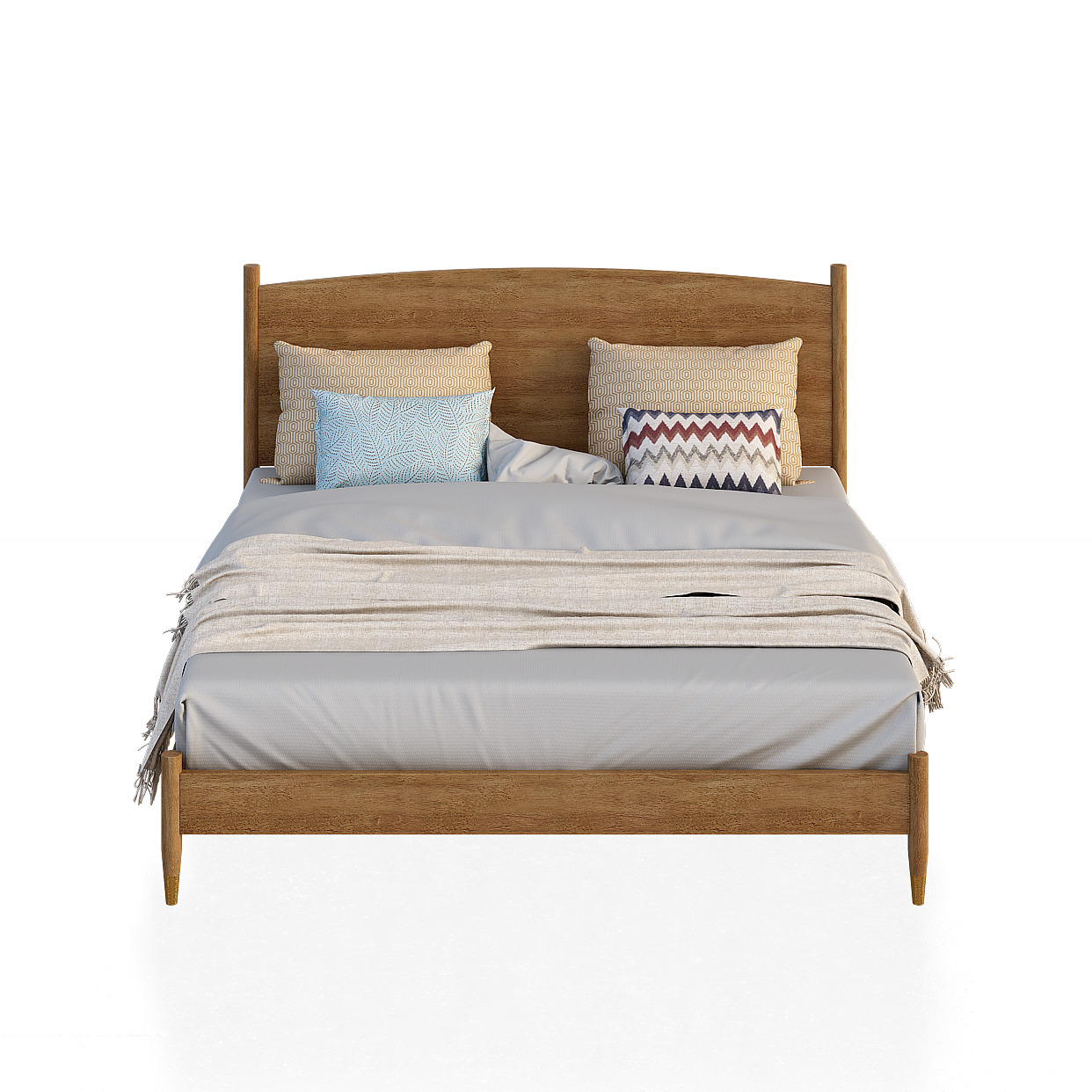 Minimalist Wooden Bed 3D Model – Earth Tone Wood Design