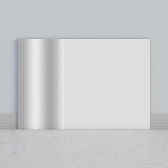 White wall panel with vertical grooves on left side and smooth surface on grey background