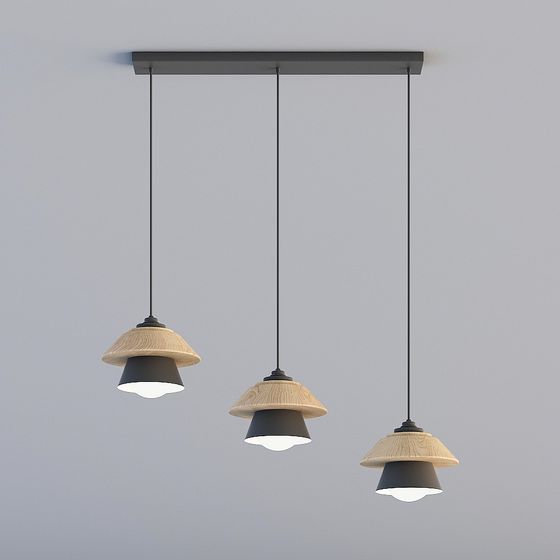 Stylish Wooden Hanging Lamp 3D model