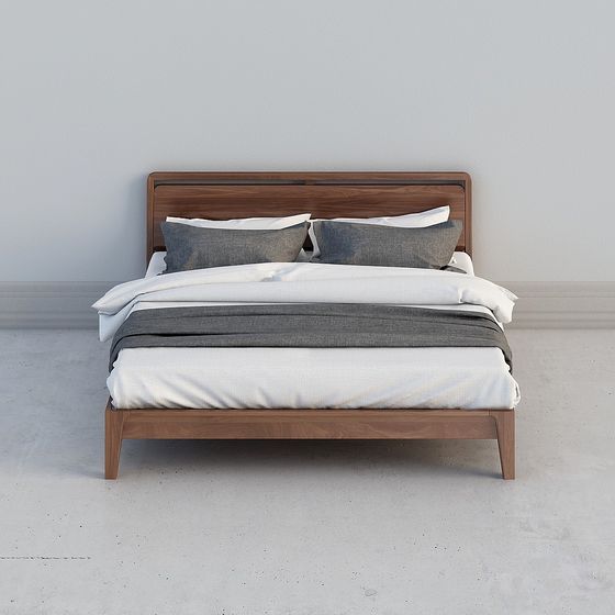 Modern Minimalist Wooden Bed Frame 3D model