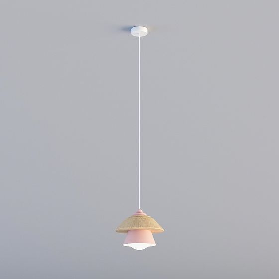 Elegant Pink and Wood Chandelier 3D model