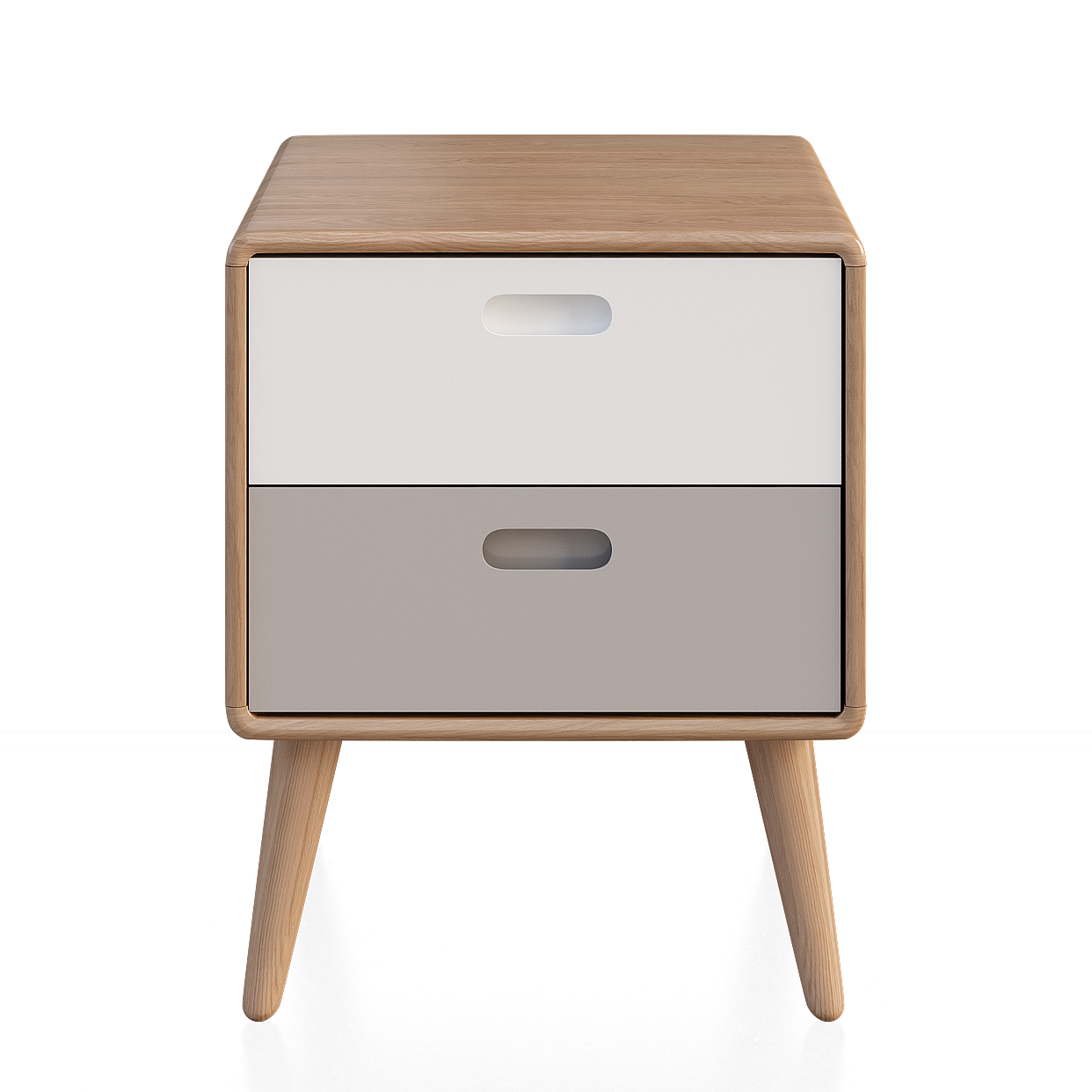 Mid-Century Modern Nightstand 3D Model – Wood & White Drawers